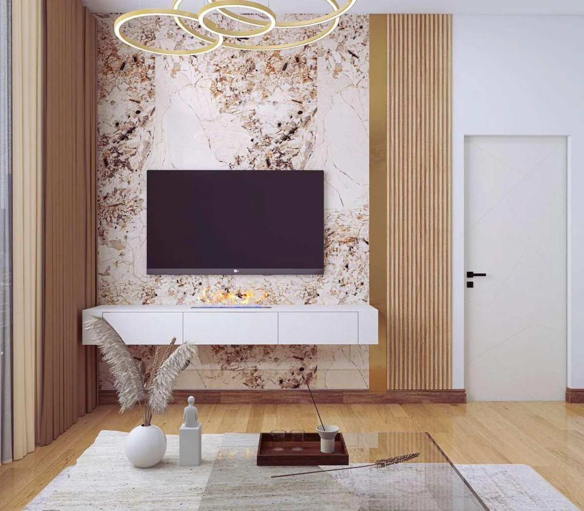 ⁦بديل رخام لامع بيج عروق بني مدرج⁩ - الصورة ⁦2⁩