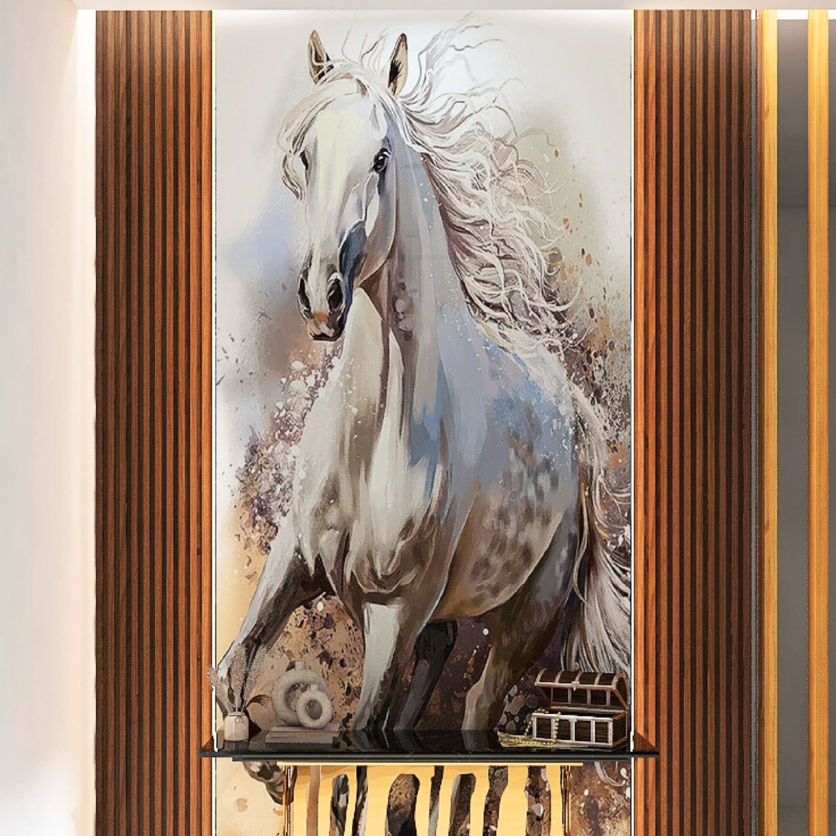 ⁦بديل رخام طباعه خيل خلفية رمادي⁩ - الصورة ⁦2⁩