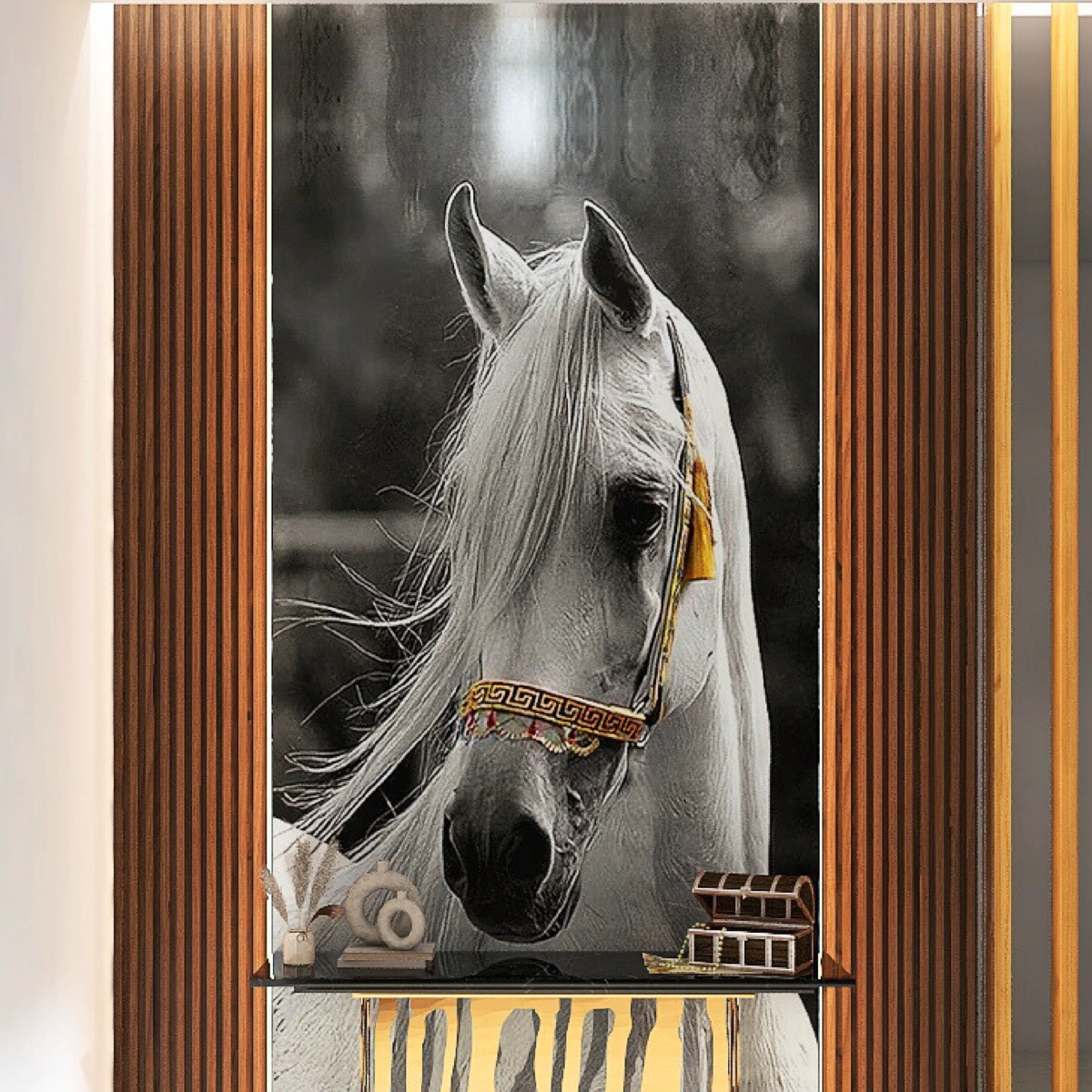 ⁦بديل رخام طباعه خيل ابيض خلفية رمادي⁩ - الصورة ⁦2⁩