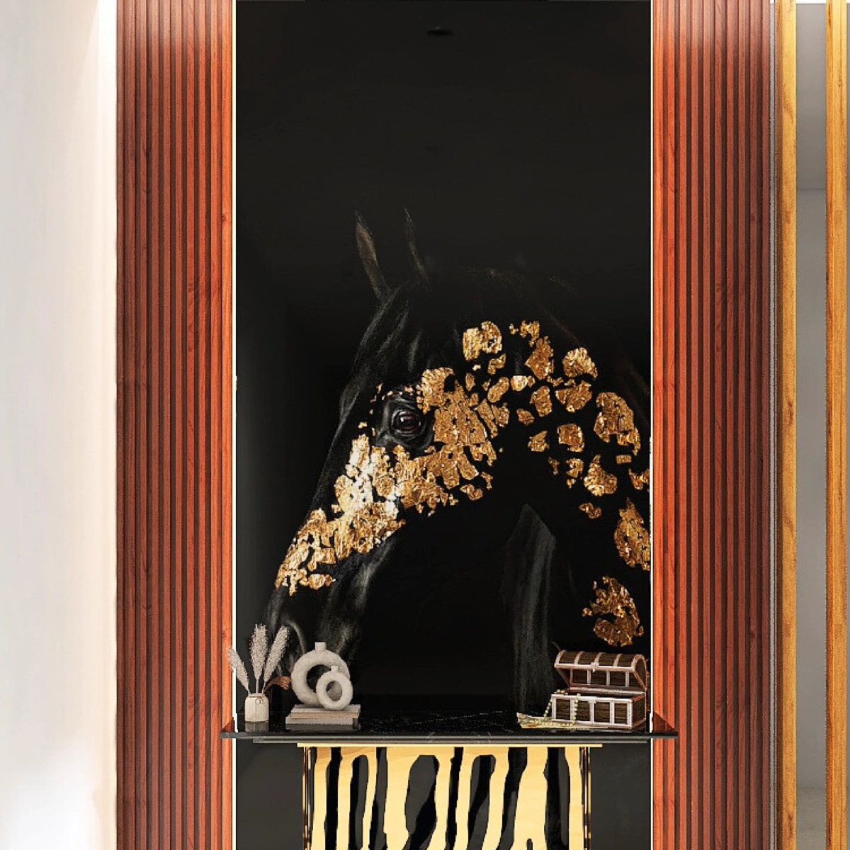 ⁦بديل رخام طباعه خيل اسود مزخرف ذهبي⁩ - الصورة ⁦2⁩