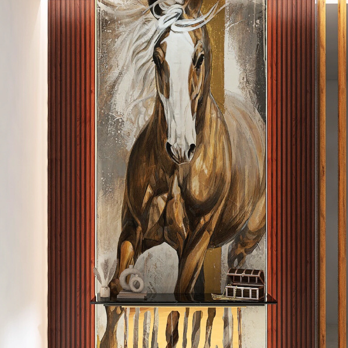 ⁦بديل رخام طباعه خيل بني خلفية رمادي⁩ - الصورة ⁦2⁩