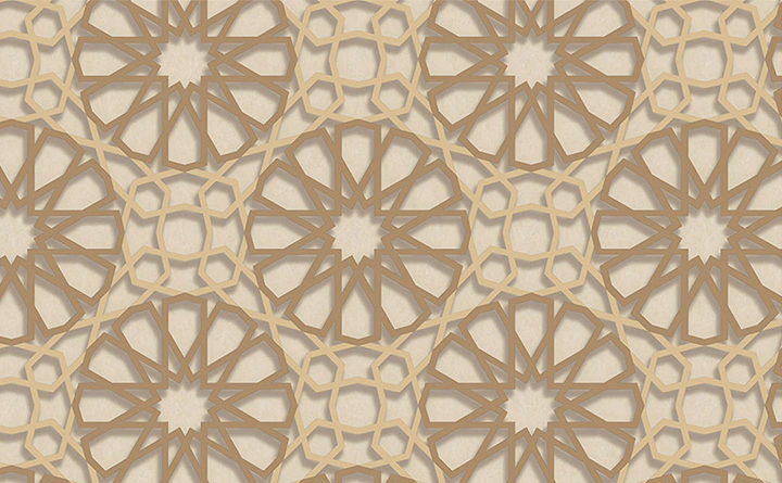 خط الفخامة بزخارف هندسية على أرضية مودرن ذهبية وبيج، تصميم أنيق وعصري يتناسب مع الديكورات الراقية.