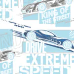 ورق جدران اطفال كوري اشكال سيارات ابيض وسماوي