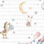 ورق جدران اطفال كوري اشكال ابيض مقلم