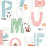 ورق جدران اطفال كوري حروف كحلي ابيض و رمادي