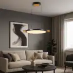 ⁦اضاءة جدارية معلقة دائري بإطار خشبي 120 سم⁩ - الصورة ⁦2⁩
